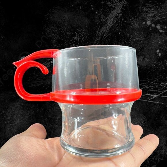 Clear Glass Coffee Mug Cup With Red Hard Plastic Handle Drinking Cup Mug Barware - Picture 1 of 13